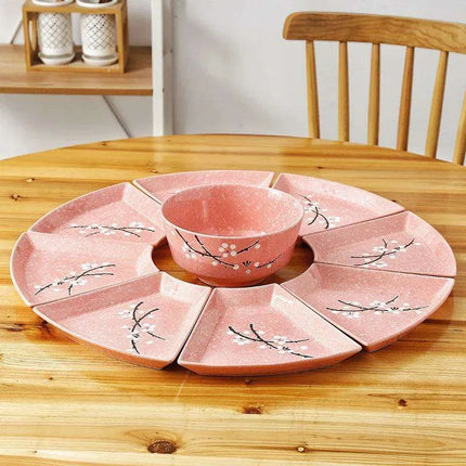 Artisan Hand-Painted Japanese Ceramic Dining Set with Elegant Platter and Bowl..