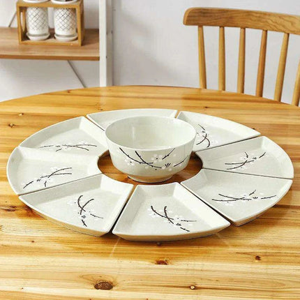 Artisan Hand-Painted Japanese Ceramic Dining Set with Elegant Platter and Bowl - Très Elite