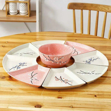 Artisan Hand-Painted Japanese Ceramic Dining Set with Elegant Platter and Bowl - Très Elite
