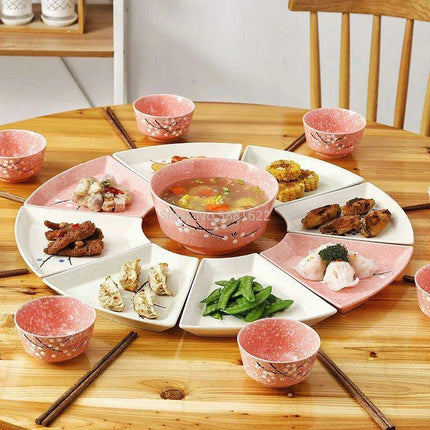 Artisan Hand-Painted Japanese Ceramic Dining Set with Elegant Platter and Bowl - Très Elite