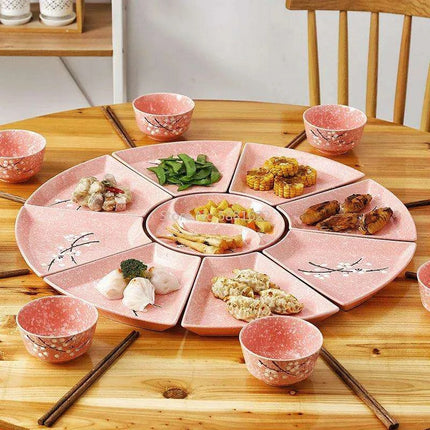 Artisan Hand-Painted Japanese Ceramic Dining Set with Elegant Platter and Bowl - Très Elite