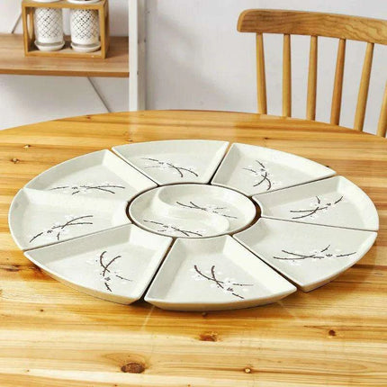 Artisan Hand-Painted Japanese Ceramic Dining Set with Elegant Platter and Bowl..