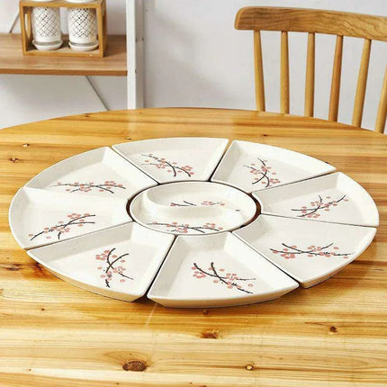 Artisan Hand-Painted Japanese Ceramic Dining Set with Elegant Platter and Bowl..