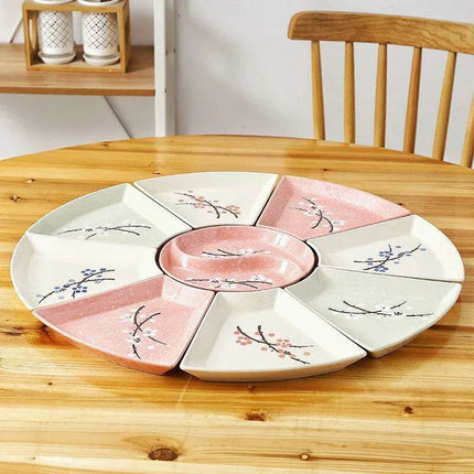 Artisan Hand-Painted Japanese Ceramic Dining Set with Elegant Platter and Bowl..