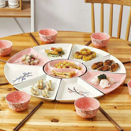 Artisan Hand-Painted Japanese Ceramic Dining Set with Elegant Platter and Bowl - Très Elite