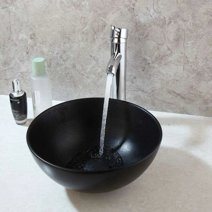 Artisan Hand-Painted Tempered Glass Sink Ensemble with Modern Chrome Faucet..