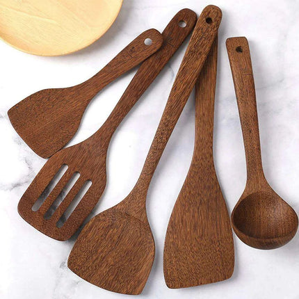 Artisan Japanese Wooden Cooking Utensils Set: Eco-Friendly Thin Spatula and Rice Spoon for Your Kitchen - Très Elite