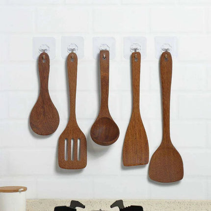 Artisan Japanese Wooden Cooking Utensils Set: Eco-Friendly Thin Spatula and Rice Spoon for Your Kitchen - Très Elite