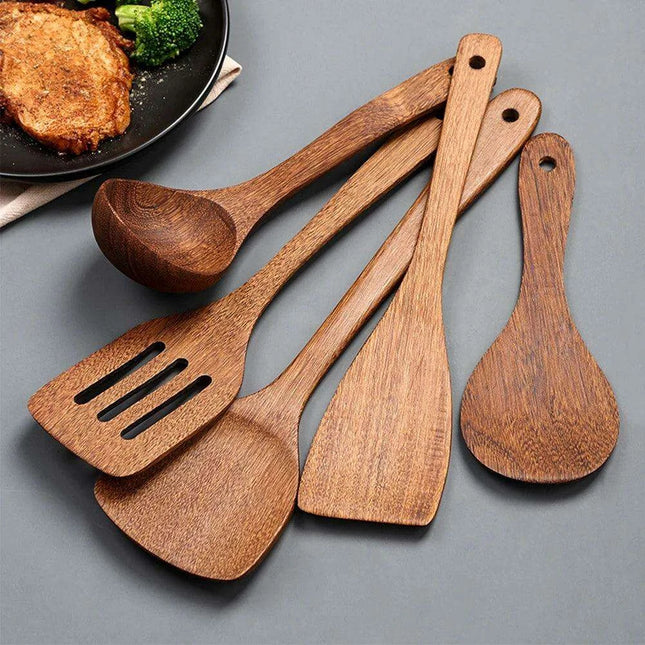 Artisan Japanese Wooden Cooking Utensils Set: Eco-Friendly Thin Spatula and Rice Spoon for Your Kitchen