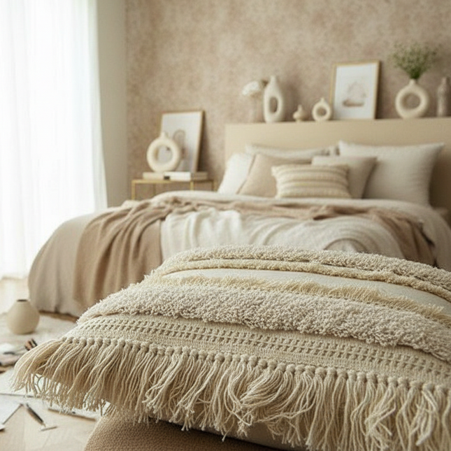 Artisan-Made Beige Moroccan Throw Pillow Covers