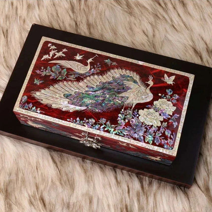 Artisan-Made Mother of Pearl Jewelry Box with Exquisite Peacock Inlay - An Elegant Storage Solution for Your Treasures - Très Elite
