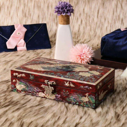 Artisan-Made Mother of Pearl Jewelry Box with Exquisite Peacock Inlay - An Elegant Storage Solution for Your Treasures - Très Elite