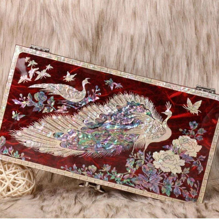 Artisan-Made Mother of Pearl Jewelry Box with Exquisite Peacock Inlay - An Elegant Storage Solution for Your Treasures- Très Elite- Très Elite