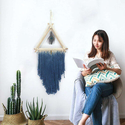Artisan-Woven Nordic Bohemian Peacock Feather Cotton Tapestry - Très Elite