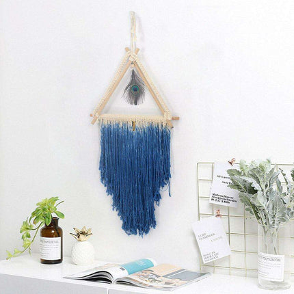 Artisan-Woven Nordic Bohemian Peacock Feather Cotton Tapestry - Très Elite