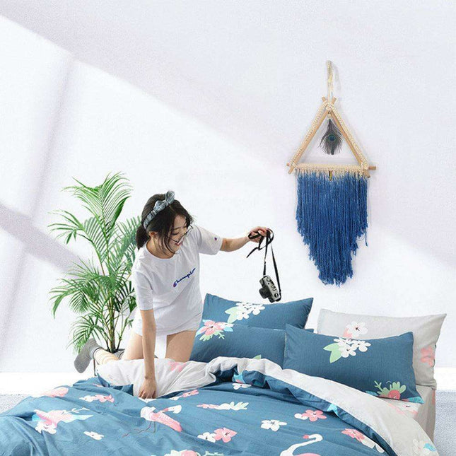 Artisan-Woven Nordic Bohemian Peacock Feather Cotton Tapestry