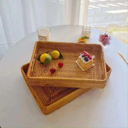Artisan Woven Rattan Storage Tray for Fruits, Vegetables, and Tea - Très Elite