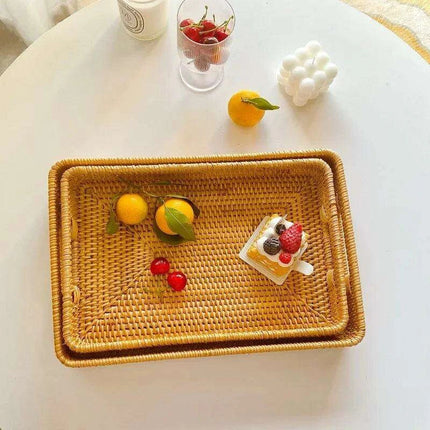 Artisan Woven Rattan Storage Tray for Fruits, Vegetables, and Tea - Très Elite