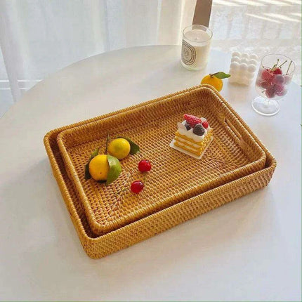 Artisan Woven Rattan Storage Tray for Fruits, Vegetables, and Tea - Très Elite