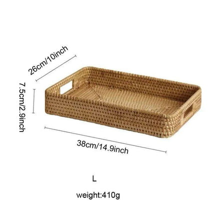 Artisan Woven Rattan Storage Tray for Fruits, Vegetables, and Tea..