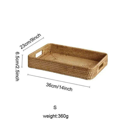 Artisan Woven Rattan Storage Tray for Fruits, Vegetables, and Tea..