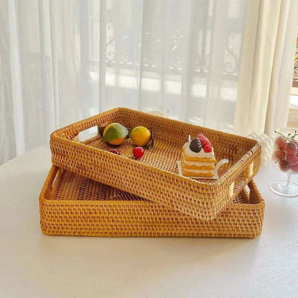 Artisan Woven Rattan Storage Tray for Fruits, Vegetables, and Tea - Très Elite