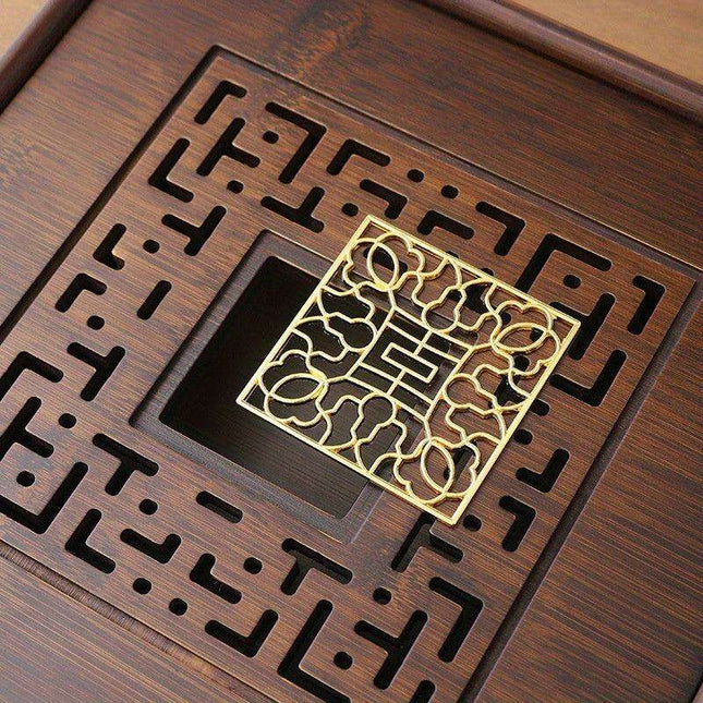 Artisan-crafted Bamboo Kung Fu Tea Tray Set with Built-in Water Management - Stunningly Carved for Authentic Tea Ceremony Experience