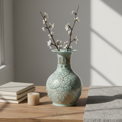 Artisanal Glaze Gold Ceramic Vase - Très Elite