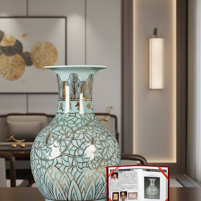 Artisanal Glaze Gold Ceramic Vase