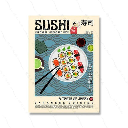 Asian Gourmet Canvas Art: Stunning Illustrations of Ramen, Sushi, and Dumplings for a Stylish Kitchen..