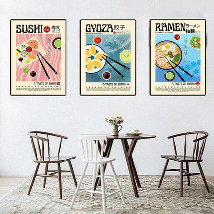Asian Gourmet Canvas Art: Stunning Illustrations of Ramen, Sushi, and Dumplings for a Stylish Kitchen - Très Elite
