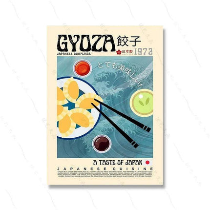 Asian Gourmet Canvas Art: Stunning Illustrations of Ramen, Sushi, and Dumplings for a Stylish Kitchen..