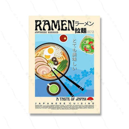 Asian Gourmet Canvas Art: Stunning Illustrations of Ramen, Sushi, and Dumplings for a Stylish Kitchen..
