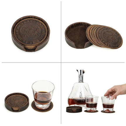 Astrological Elegance Leather Drink Coasters - Set of 6 with Distinct Zodiac Patterns - Très Elite
