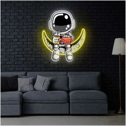 Astronaut Burger Neon Sign: Eye-Catching LED Art for Creative Spaces - Très Elite