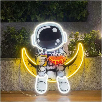 Astronaut Burger Neon Sign: Eye-Catching LED Art for Creative Spaces - Très Elite