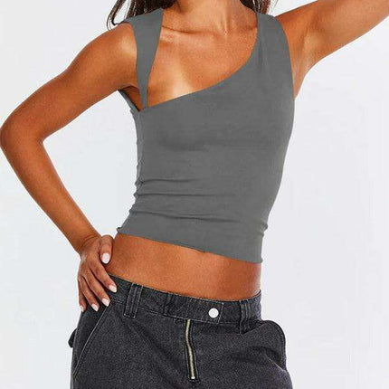 Asymmetric Neckline Y2K Style Body-Hugging Vest