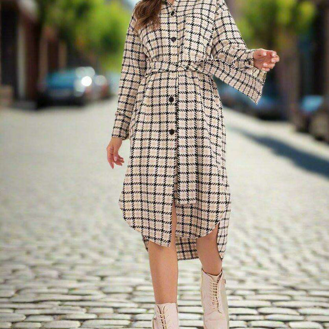 Asymmetrical Checkered Cotton Midi Shirt Dress - Made in Europe