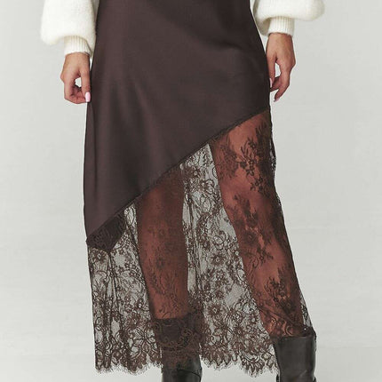 Asymmetrical Lace Insert Skirt – Modern Italian Elegance - Très Elite
