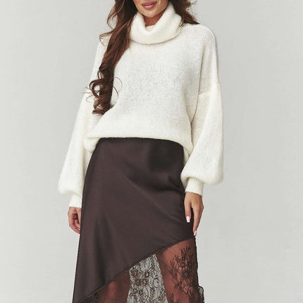 Asymmetrical Lace Insert Skirt – Modern Italian Elegance - Très Elite