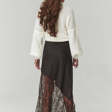 Asymmetrical Lace Insert Skirt – Modern Italian Elegance - Très Elite