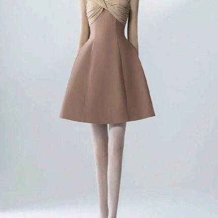 Asymmetrical Patchwork Long Sleeve Square Neck Dress for Women - Très Elite
