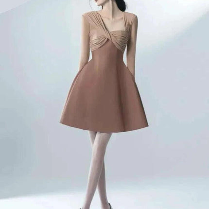 Asymmetrical Patchwork Long Sleeve Square Neck Dress for Women - Très Elite