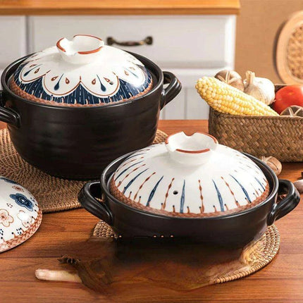 Authentic Japanese Lithium Stone Clay Stockpot - Durable Casserole Pot for Gas Stove Cooking - Très Elite