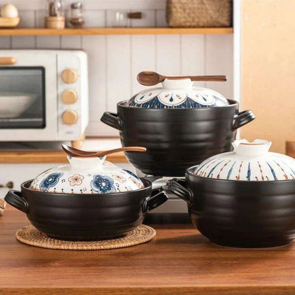 Authentic Japanese Lithium Stone Clay Stockpot - Durable Casserole Pot for Gas Stove Cooking - Très Elite