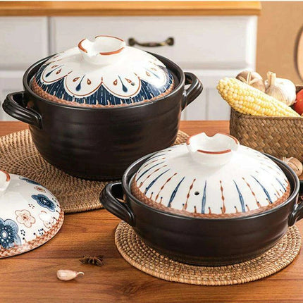 Authentic Japanese Lithium Stone Clay Stockpot - Durable Casserole Pot for Gas Stove Cooking - Très Elite