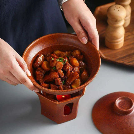 Authentic Vintage Chinese Dining Set: Clay Candle Warmer & Pork Belly Serving Dish - Très Elite