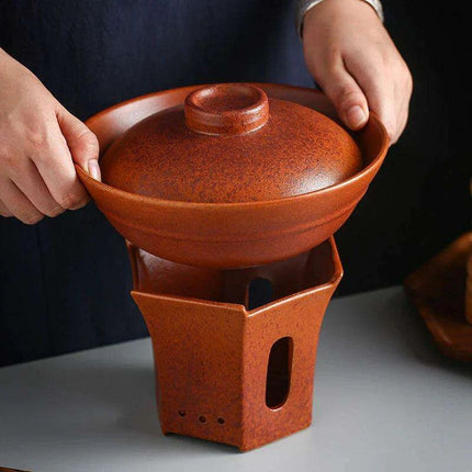 Authentic Vintage Chinese Dining Set: Clay Candle Warmer & Pork Belly Serving Dish - Très Elite