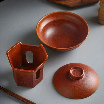 Authentic Vintage Chinese Dining Set: Clay Candle Warmer & Pork Belly Serving Dish - Très Elite