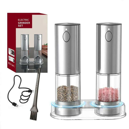 Automatic Rechargeable Salt and Pepper Grinder Duo with Adjustable Coarseness and Built-in LED Light..